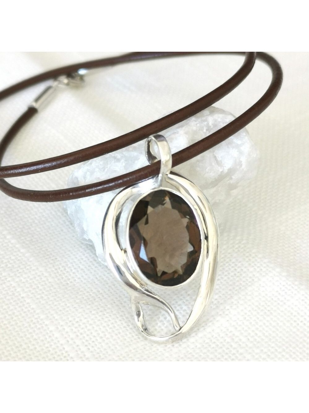 New, sterling silver Smokey Topaz  in Sterling Silver pendant necklace